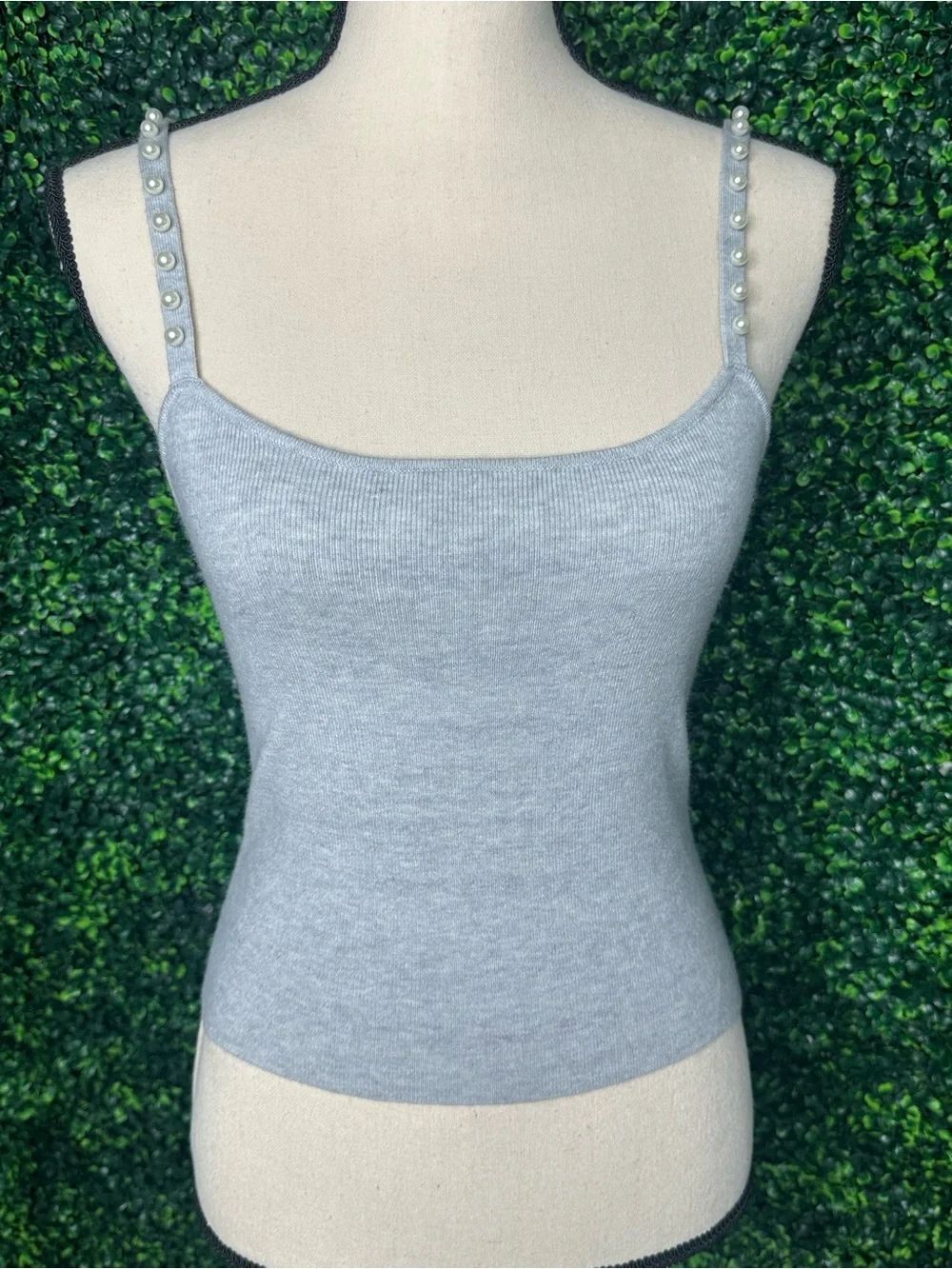 INC Pearl Strap Sweater Knit Tank Top Gray Size Small